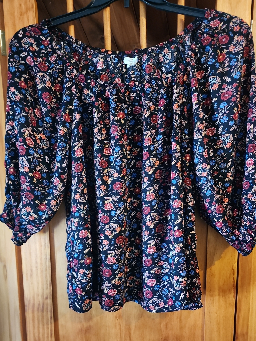 Mason & Belle Floral Blouse XL - Black with Red & Blue Flowers
